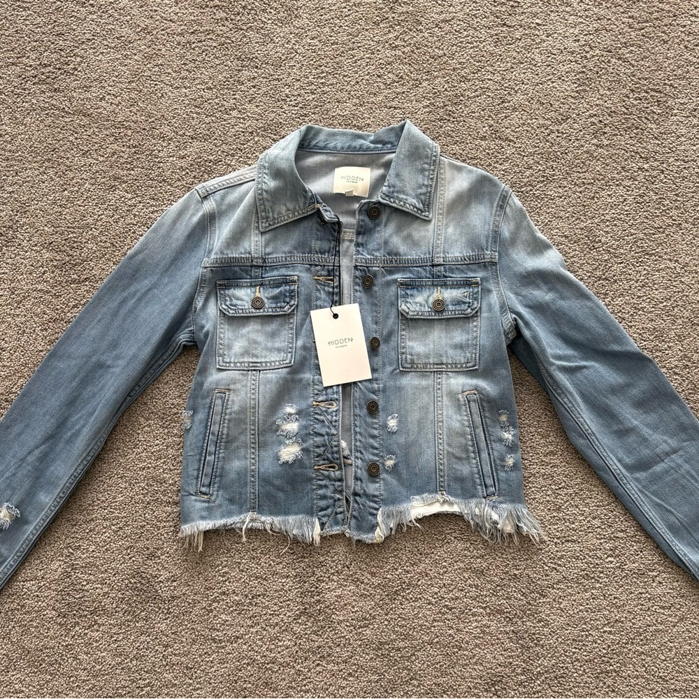 BRAND NEW WITH TAGS !!!Washed Blue Distressed Denim Jacket